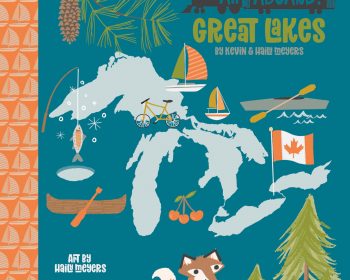 A book with illustrations of the great lakes.