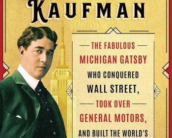 Book cover for "Louis Gravereat Kaufman" by Ann Berman featuring a sepia-toned portrait of a man in a suit, Art Deco borders, and text highlighting Kaufman's achievements, with a gold background.