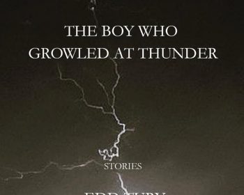 A book cover with a dark background shows a bolt of lightning. The title reads "The Boy Who Growled at Thunder." Below, it says "Stories" and "Edd Tury.