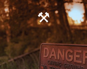 A sign reading "Danger Caving Ground No Trespassing" stands in front of overgrown vegetation and trees at sunset; the book title "The Caving Grounds" and author "Kathleen M. Heideman" appear at the top.