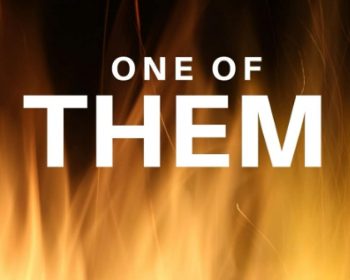 Book cover with flames at the bottom. The text reads: "BOOK ONE," "ONE OF THEM," and "KELSEY MATTHEWS." The background is black with orange and yellow fire at the lower half.