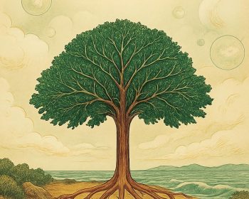 Book cover titled “In Memory” by Neo Rysik, featuring an illustration of a tree with exposed roots on a cliff overlooking the sea.